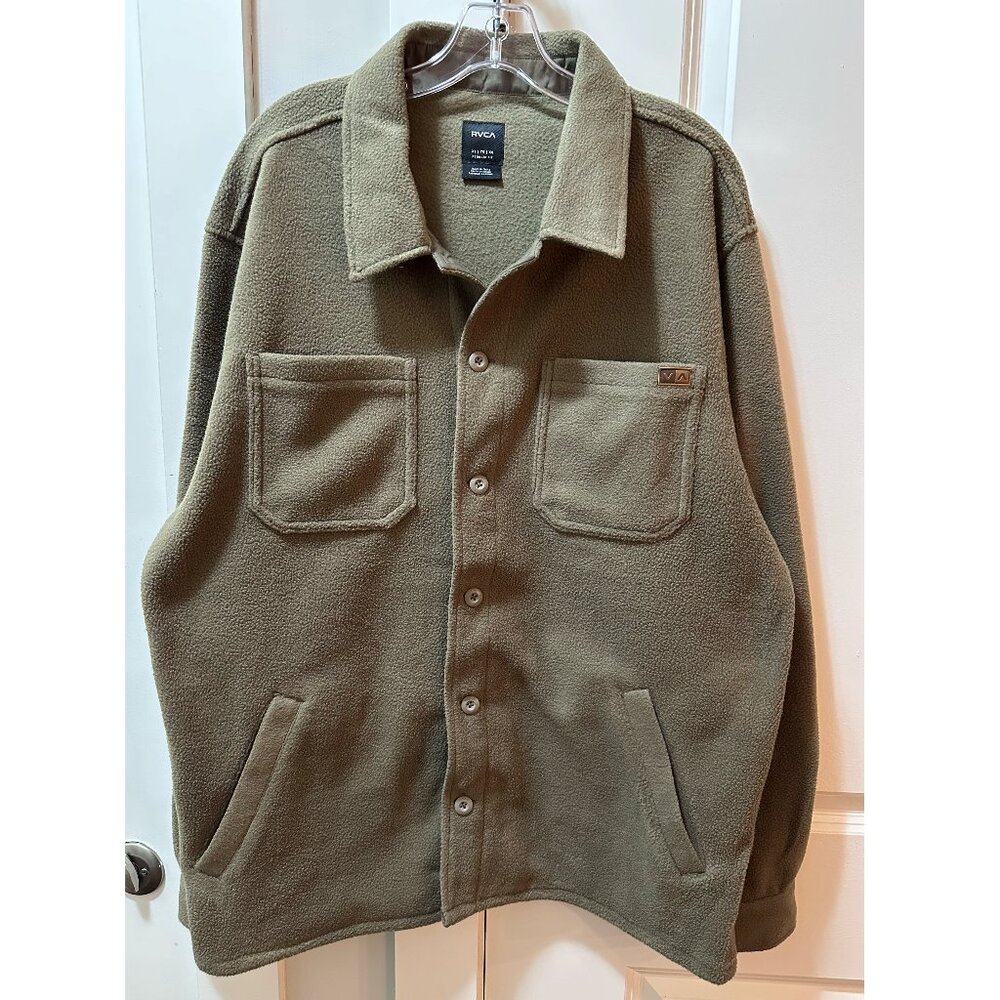 RVCA Fleece Button Down Shacket - Olive / XL